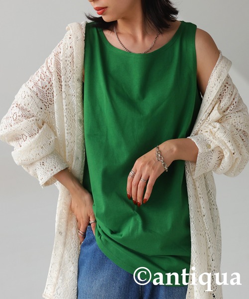 antiqua（アンティカ）の「オーガニックコットン ボートネックタンクトップ（タンクトップ・レディース・ブラック/ベージュ/ブラウン/オフホワイト/カーキ/オートミール/アッシュ/オレンジ/ダークグリーン/マスタード/ライトパープル/グリーン/ピンク/パープル・M/L/XL/XXL）」の9枚目の写真