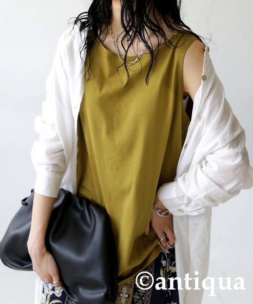 antiqua（アンティカ）の「オーガニックコットン ボートネックタンクトップ（タンクトップ・レディース・ブラック/ベージュ/ブラウン/オフホワイト/カーキ/オートミール/アッシュ/オレンジ/ダークグリーン/マスタード/ライトパープル/グリーン/ピンク/パープル・M/L/XL/XXL）」の12枚目の写真