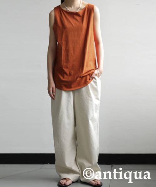 antiqua（アンティカ）の「オーガニックコットン ボートネックタンクトップ（タンクトップ・レディース・ブラック/ベージュ/ブラウン/オフホワイト/カーキ/オートミール/アッシュ/オレンジ/ダークグリーン/マスタード/ライトパープル/グリーン/ピンク/パープル・M/L/XL/XXL）」の20枚目の写真