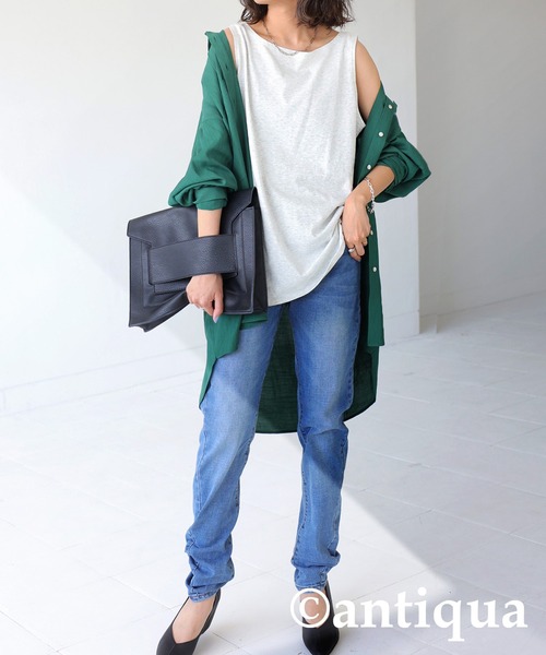 antiqua（アンティカ）の「オーガニックコットン ボートネックタンクトップ（タンクトップ・レディース・ブラック/ベージュ/ブラウン/オフホワイト/カーキ/オートミール/アッシュ/オレンジ/ダークグリーン/マスタード/ライトパープル/グリーン/ピンク/パープル・M/L/XL/XXL）」の16枚目の写真