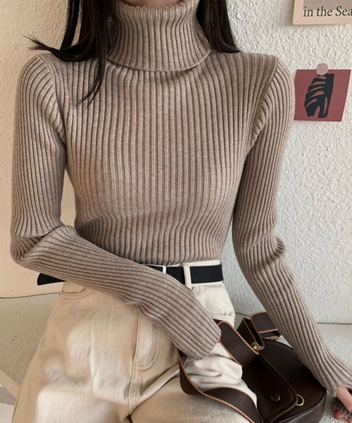 Girly Doll(ガーリードール)の「リブタートルネックニットプルオーバー(ニット/セーター・レディース・ホワイト/ブラック/ベージュ/ブラウン/グレー/ライトカーキ/キャメル・FREE)」の7枚目の写真
