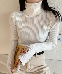 リブタートルネックニットプルオーバー