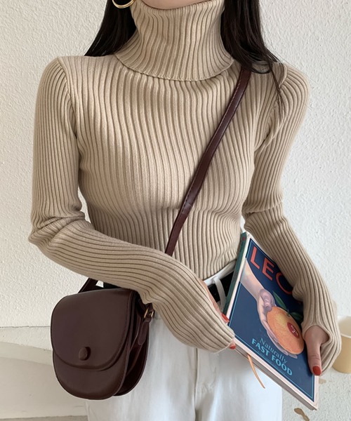 Girly Doll(ガーリードール)の「リブタートルネックニットプルオーバー(ニット/セーター・レディース・ホワイト/ブラック/ベージュ/ブラウン/グレー/ライトカーキ/キャメル・FREE)」の12枚目の写真