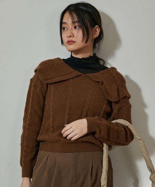 ECRIRE（エクリール）の「ビックカラーパターンニット（ニット/セーター・レディース・オフホワイト/ブラウン/グリーン・フリー）」の2枚目の写真