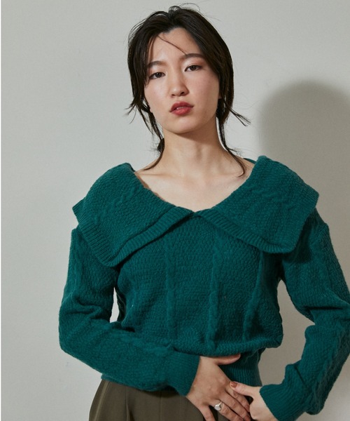 ECRIRE（エクリール）の「ビックカラーパターンニット（ニット/セーター・レディース・オフホワイト/ブラウン/グリーン・フリー）」の3枚目の写真