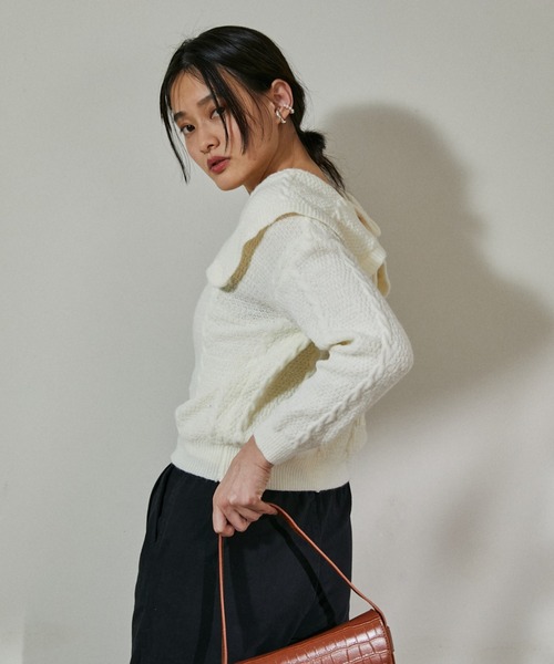 ECRIRE（エクリール）の「ビックカラーパターンニット（ニット/セーター・レディース・オフホワイト/ブラウン/グリーン・フリー）」の10枚目の写真