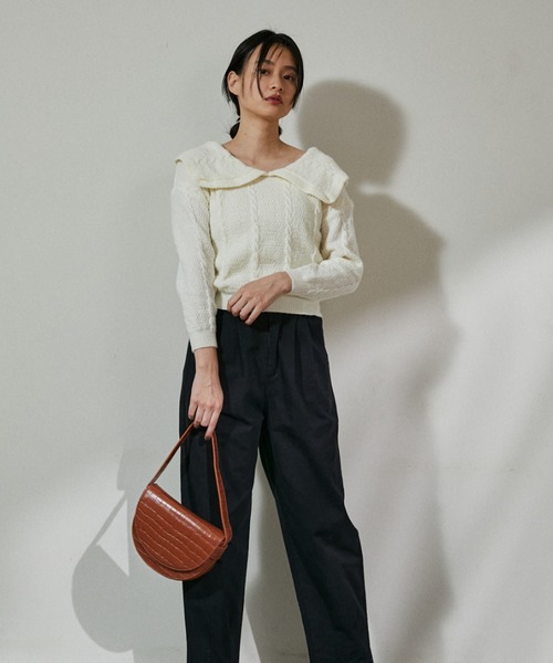 ECRIRE（エクリール）の「ビックカラーパターンニット（ニット/セーター・レディース・オフホワイト/ブラウン/グリーン・フリー）」の4枚目の写真