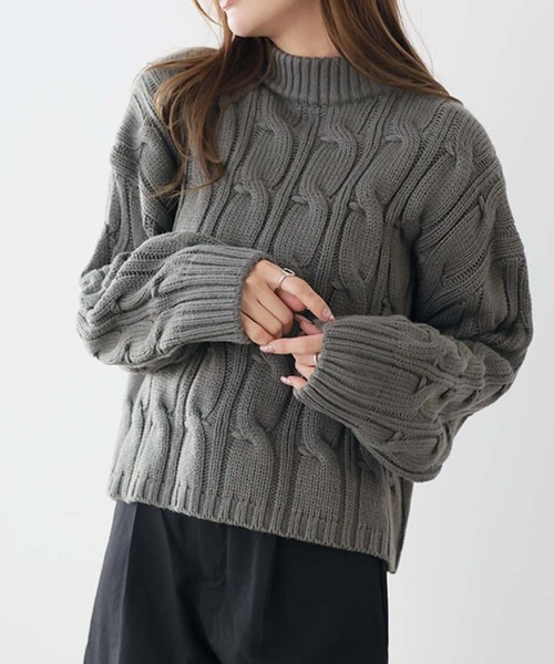 Girly Doll（ガーリードール）の「タートルケーブルニット（ニット/セーター・レディース・モカ/グレー/レッド/オフホワイト/ブラック/ネイビー/キャメル/グレー系その他/ブルー系その他/ホワイト系その他/レッド系その他/ブラウン系その他/イエロー系その他/ブラック系その他・F）」の7枚目の写真