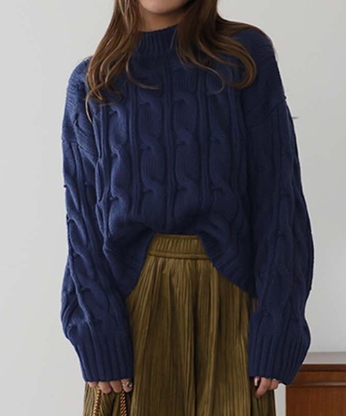 Girly Doll（ガーリードール）の「タートルケーブルニット（ニット/セーター・レディース・モカ/グレー/レッド/オフホワイト/ブラック/ネイビー/キャメル/グレー系その他/ブルー系その他/ホワイト系その他/レッド系その他/ブラウン系その他/イエロー系その他/ブラック系その他・F）」の10枚目の写真