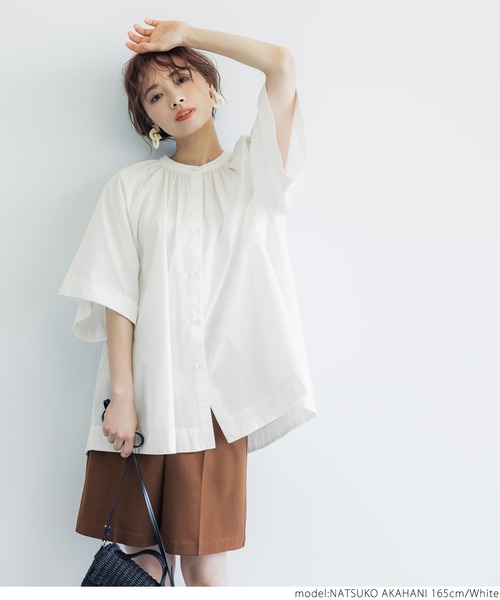 coca（coca）（コカ）の「コットン ギャザーワイドスリーブシャツ（シャツ/ブラウス・レディース・ホワイト/ブラック・ONE SIZE）」の7枚目の写真