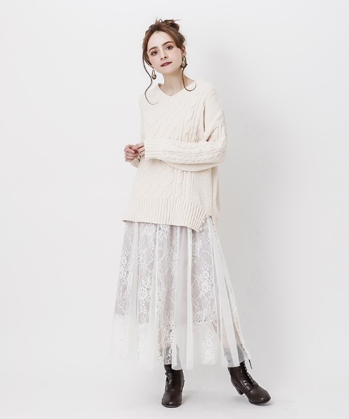 axes femme（アクシーズファム）の「レース×チュールスカート（スカート・レディース・ブラック/ピンク/サックスブルー・MEDIUM）」の3枚目の写真
