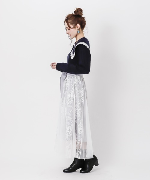 axes femme（アクシーズファム）の「レース×チュールスカート（スカート・レディース・ブラック/ピンク/サックスブルー・MEDIUM）」の9枚目の写真