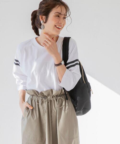 coen（コーエン）の「UVカット機能付きSAコットン7分袖フットボールTシャツ（Tシャツ/カットソー・レディース・ホワイト/ケリー/ブラック・FREE）」の4枚目の写真