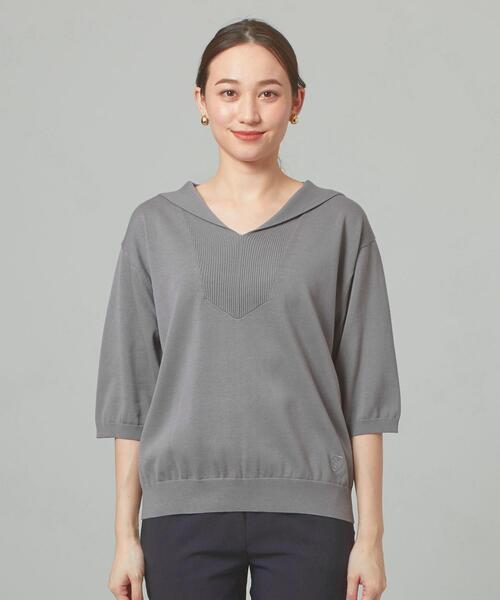 THE STATION STORE（ザ ステーション ストア）の「＜ORCIVAL＞●セーラーカラー プルオーバーニット（ニット/セーター・レディース・グレー/オフホワイト・FREE）」の11枚目の写真