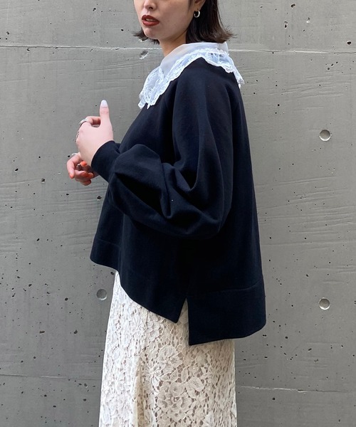 AS KNOW AS PINKY（アズノゥアズピンキー）の「透け衿付けちゃう裏毛プルオーバー（スウェット・レディース・ブラック/アイボリー/杢グレー/ライトピンク・FREE）」の3枚目の写真