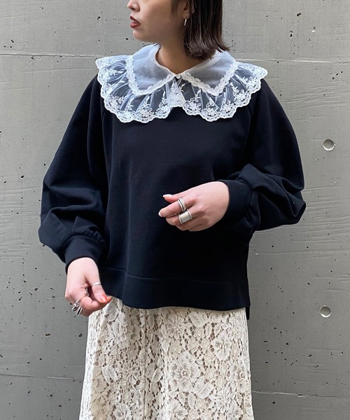 AS KNOW AS PINKY（アズノゥアズピンキー）の「透け衿付けちゃう裏毛プルオーバー（スウェット・レディース・ブラック/アイボリー/杢グレー/ライトピンク・FREE）」の20枚目の写真