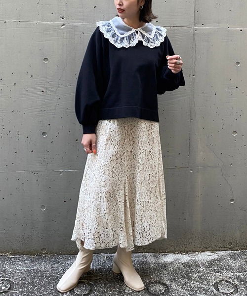 AS KNOW AS PINKY（アズノゥアズピンキー）の「透け衿付けちゃう裏毛プルオーバー（スウェット・レディース・ブラック/アイボリー/杢グレー/ライトピンク・FREE）」の15枚目の写真