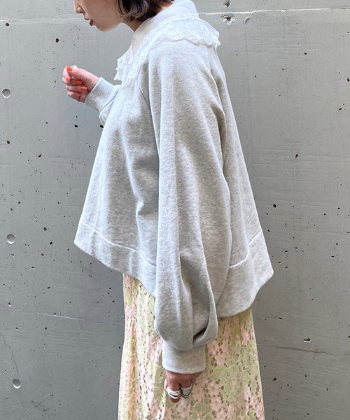 AS KNOW AS PINKY（アズノゥアズピンキー）の「透け衿付けちゃう裏毛プルオーバー（スウェット・レディース・ブラック/アイボリー/杢グレー/ライトピンク・FREE）」の10枚目の写真