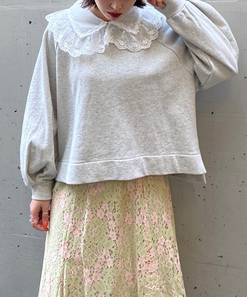 AS KNOW AS PINKY（アズノゥアズピンキー）の「透け衿付けちゃう裏毛プルオーバー（スウェット・レディース・ブラック/アイボリー/杢グレー/ライトピンク・FREE）」の21枚目の写真