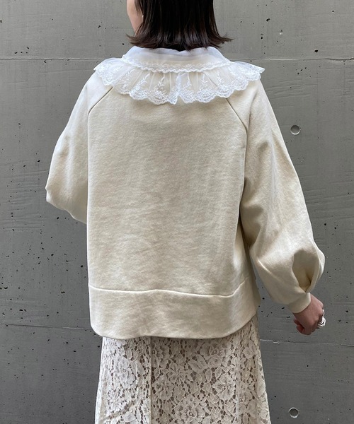 AS KNOW AS PINKY（アズノゥアズピンキー）の「透け衿付けちゃう裏毛プルオーバー（スウェット・レディース・ブラック/アイボリー/杢グレー/ライトピンク・FREE）」の11枚目の写真