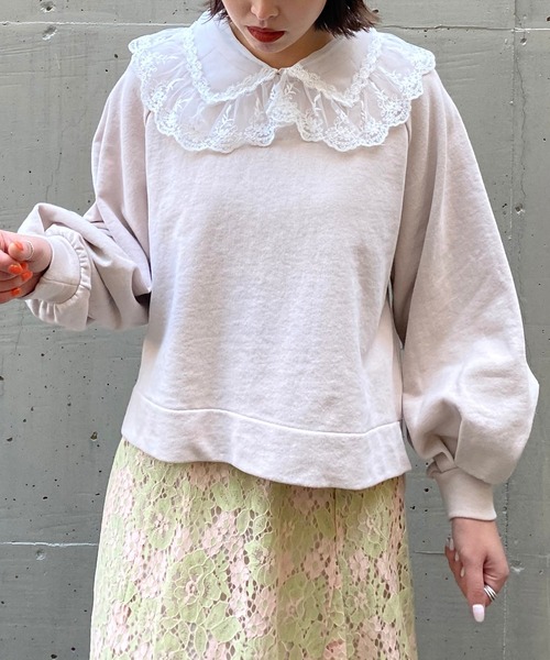 AS KNOW AS PINKY（アズノゥアズピンキー）の「透け衿付けちゃう裏毛プルオーバー（スウェット・レディース・ブラック/アイボリー/杢グレー/ライトピンク・FREE）」の22枚目の写真