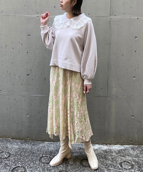 AS KNOW AS PINKY（アズノゥアズピンキー）の「透け衿付けちゃう裏毛プルオーバー（スウェット・レディース・ブラック/アイボリー/杢グレー/ライトピンク・FREE）」の7枚目の写真