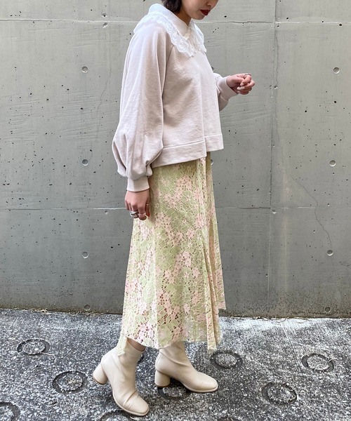 AS KNOW AS PINKY（アズノゥアズピンキー）の「透け衿付けちゃう裏毛プルオーバー（スウェット・レディース・ブラック/アイボリー/杢グレー/ライトピンク・FREE）」の12枚目の写真