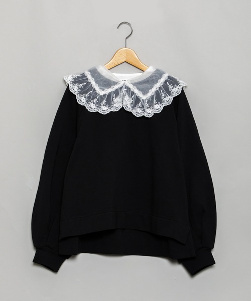 AS KNOW AS PINKY（アズノゥアズピンキー）の「透け衿付けちゃう裏毛プルオーバー（スウェット・レディース・ブラック/アイボリー/杢グレー/ライトピンク・FREE）」の18枚目の写真