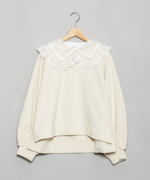 AS KNOW AS PINKY（アズノゥアズピンキー）の「透け衿付けちゃう裏毛プルオーバー（スウェット・レディース・ブラック/アイボリー/杢グレー/ライトピンク・FREE）」の8枚目の写真