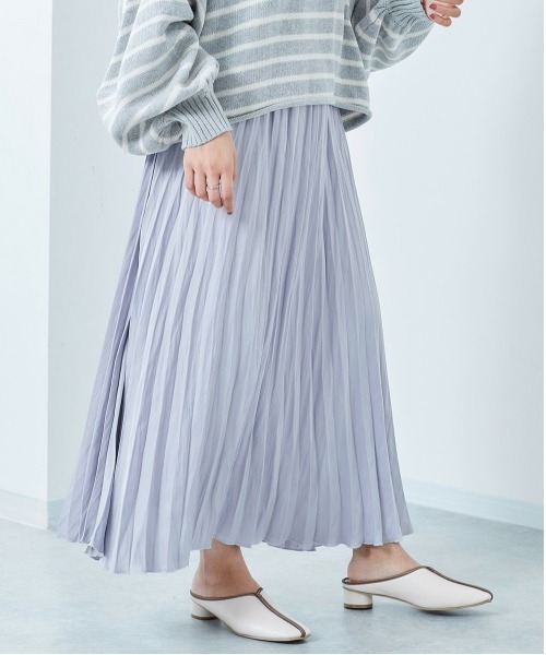 cepo（セポ）の「ソフトプリーツスカート（スカート・レディース・ライム/オフホワイト/ラベンダー・M）」の3枚目の写真