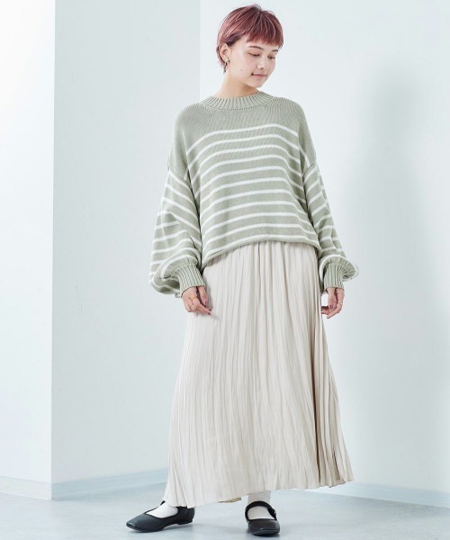 cepo（セポ）の「ソフトプリーツスカート（スカート・レディース・ライム/オフホワイト/ラベンダー・M）」の8枚目の写真