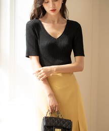 SAISON DE PAPILLON | 4分袖リブ編みサマーニットプルオーバー(ニット/セーター)