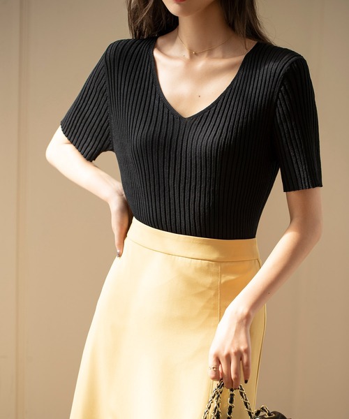 SAISON DE PAPILLON（セゾンドパピヨン）の「4分袖リブ編みサマーニットプルオーバー（ニット/セーター・レディース・ピンク/ホワイト/ブラック・M/L）」の8枚目の写真