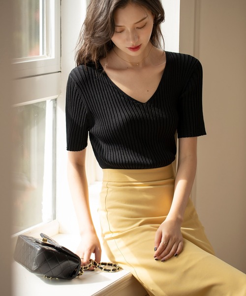 SAISON DE PAPILLON（セゾンドパピヨン）の「4分袖リブ編みサマーニットプルオーバー（ニット/セーター・レディース・ピンク/ホワイト/ブラック・M/L）」の13枚目の写真