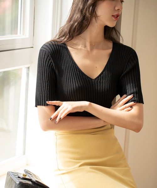 SAISON DE PAPILLON（セゾンドパピヨン）の「4分袖リブ編みサマーニットプルオーバー（ニット/セーター・レディース・ピンク/ホワイト/ブラック・M/L）」の21枚目の写真