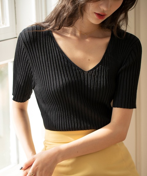 SAISON DE PAPILLON（セゾンドパピヨン）の「4分袖リブ編みサマーニットプルオーバー（ニット/セーター・レディース・ピンク/ホワイト/ブラック・M/L）」の18枚目の写真