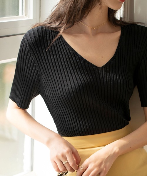 SAISON DE PAPILLON（セゾンドパピヨン）の「4分袖リブ編みサマーニットプルオーバー（ニット/セーター・レディース・ピンク/ホワイト/ブラック・M/L）」の5枚目の写真