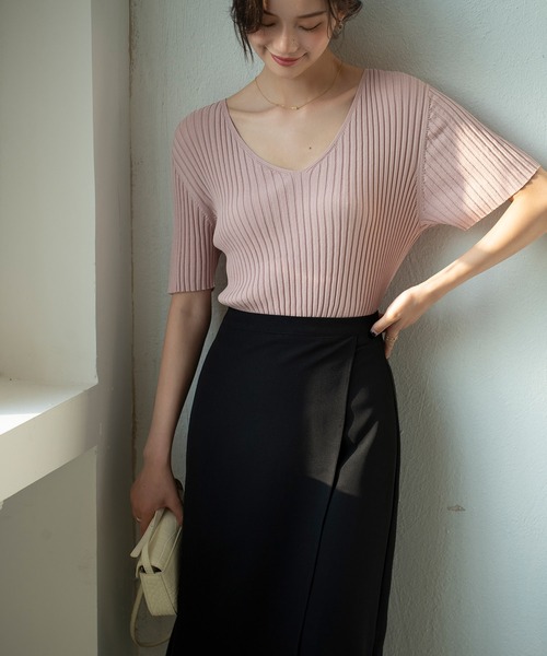 SAISON DE PAPILLON（セゾンドパピヨン）の「4分袖リブ編みサマーニットプルオーバー（ニット/セーター・レディース・ピンク/ホワイト/ブラック・M/L）」の22枚目の写真