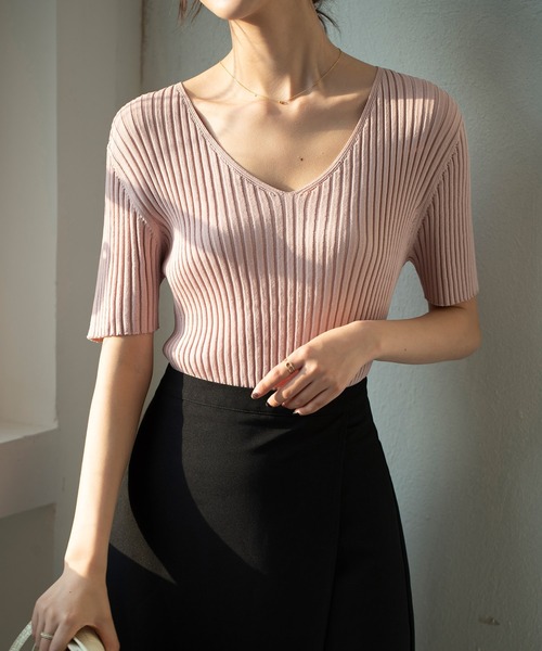 SAISON DE PAPILLON（セゾンドパピヨン）の「4分袖リブ編みサマーニットプルオーバー（ニット/セーター・レディース・ピンク/ホワイト/ブラック・M/L）」の19枚目の写真