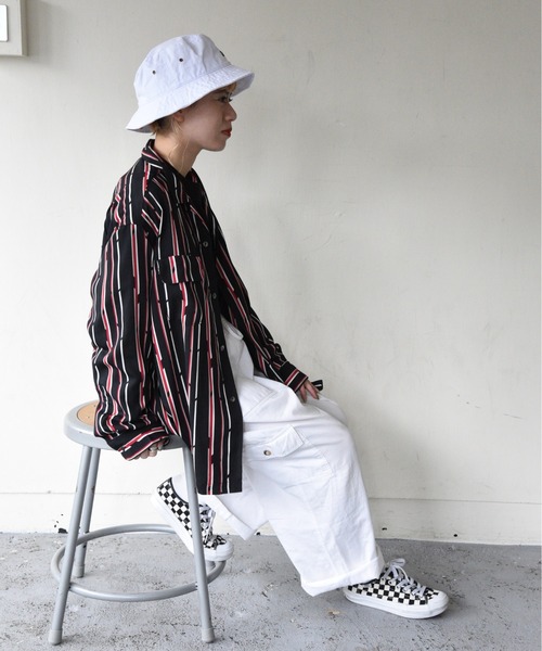PENNEYS(ぺニーズ)の「PENNEY'S / ペニーズ STRIPE PRINTED W-P LS SHIRTS(シャツ/ブラウス)」|ブラック