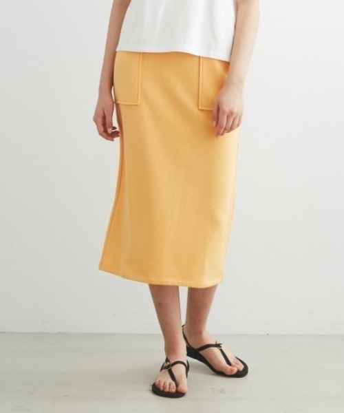three dots(スリードッツ)の「スビンループウィール ベイカースカート(スカート・レディース・サックスブルー/アイボリー/オレンジ・SMALL/MEDIUM)」の1枚目の写真