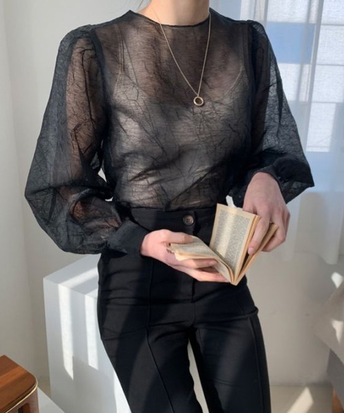 ANOTHER S（アナザーエス）の「バルーンスリーブシアーブラウス（シャツ/ブラウス・レディース・ブラック/ベージュ・FREE）」の13枚目の写真