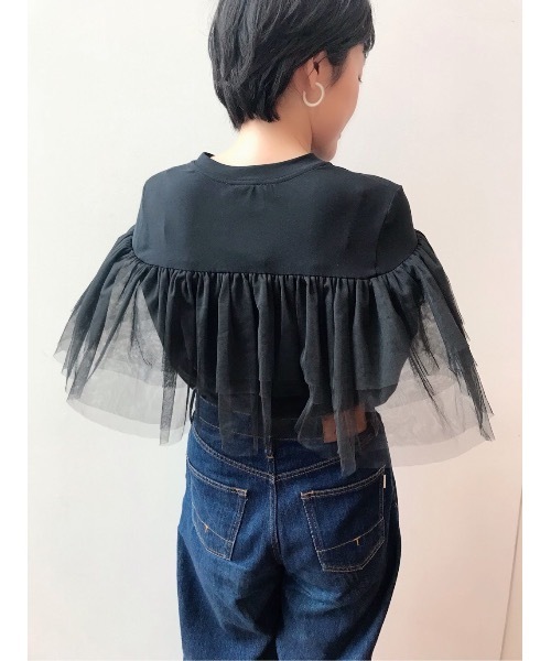 BEARDSLEY（ビアズリー）の「《VVTIAN》チュールカットソー（Tシャツ/カットソー・レディース・ブラック/ホワイト・FREE）」の2枚目の写真