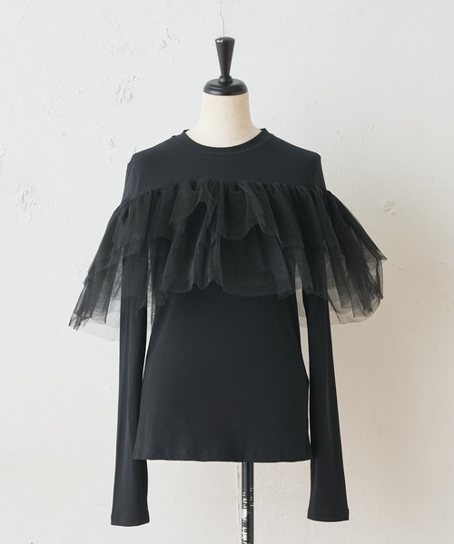 BEARDSLEY（ビアズリー）の「《VVTIAN》チュールカットソー（Tシャツ/カットソー・レディース・ブラック/ホワイト・FREE）」の9枚目の写真