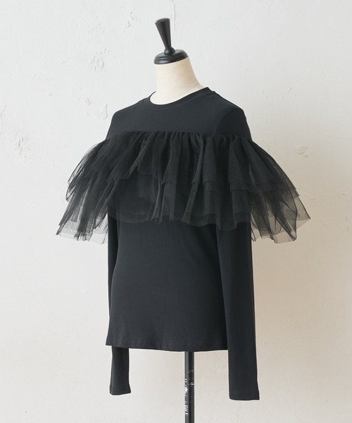 BEARDSLEY（ビアズリー）の「《VVTIAN》チュールカットソー（Tシャツ/カットソー・レディース・ブラック/ホワイト・FREE）」の5枚目の写真