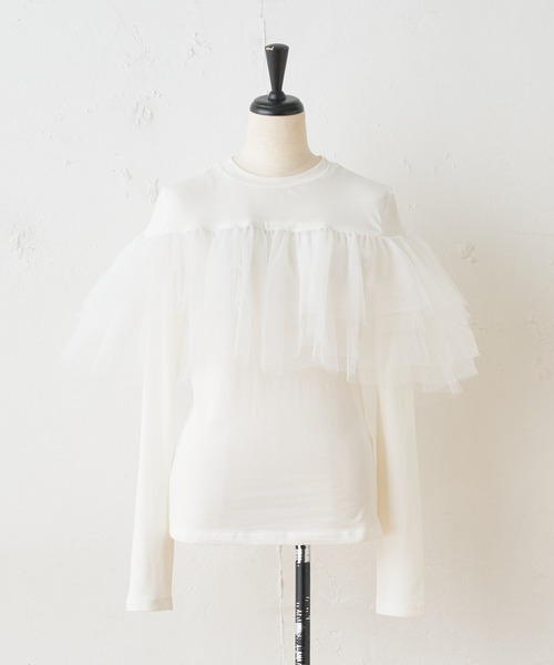 BEARDSLEY（ビアズリー）の「《VVTIAN》チュールカットソー（Tシャツ/カットソー・レディース・ブラック/ホワイト・FREE）」の18枚目の写真