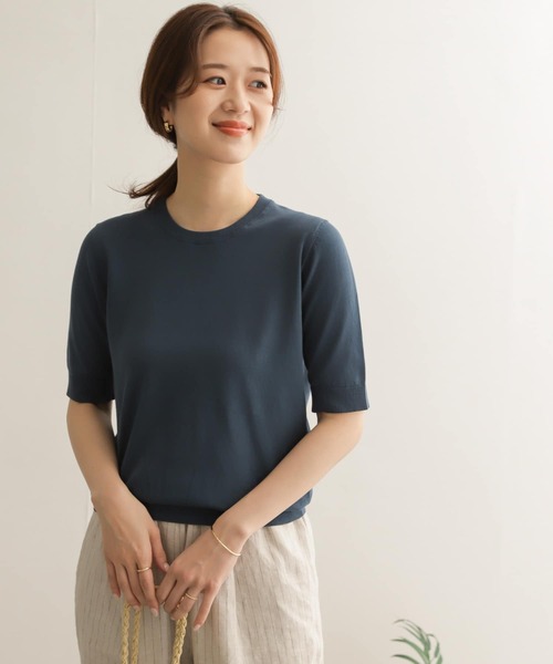 URBAN RESEARCH DOORS(アーバンリサーチドアーズ)の「ハイツイストコットンハーフスリーブニット(ニット/セーター・レディース・ブラック/ベージュ/ブルー/グリーン系その他・ONE)」の4枚目の写真