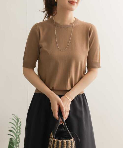 URBAN RESEARCH DOORS(アーバンリサーチドアーズ)の「ハイツイストコットンハーフスリーブニット(ニット/セーター・レディース・ブラック/ベージュ/ブルー/グリーン系その他・ONE)」の5枚目の写真