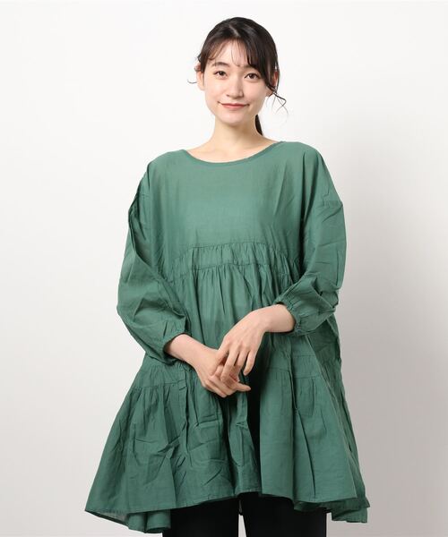 Samansa Mos2（サマンサ モスモス）の「ティアードチュニック（シャツ/ブラウス・レディース・オフホワイト/グリーン/ベージュ・ﾌﾘ-）」の6枚目の写真