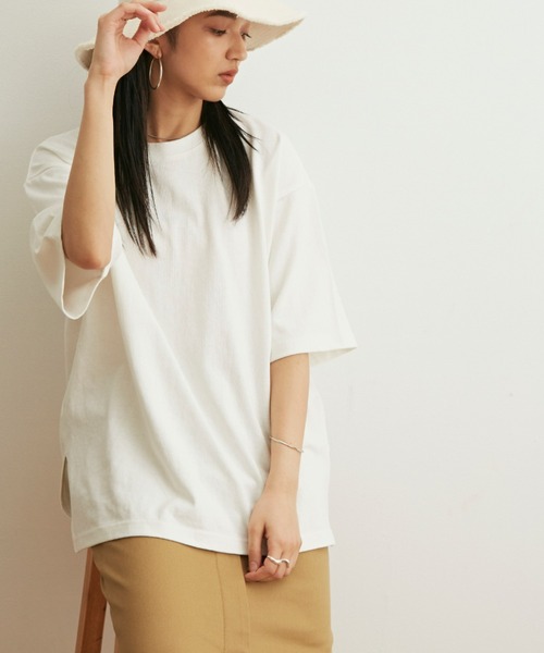 Auntie Rosa Holiday(アンティローザホリデー)の「ヘヴィーウェイトコットンスリットTシャツ(Tシャツ/カットソー・レディース・ホワイト/ブラック/ブルー/グリーン/モカ/ライトパープル・FREE)」の1枚目の写真